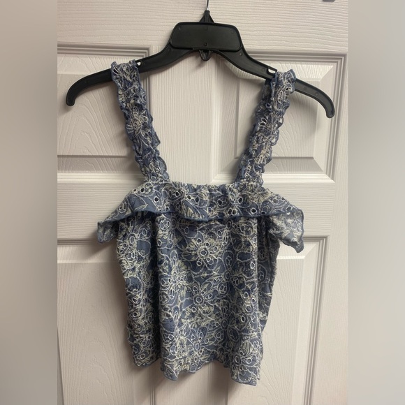American Eagle Cotton/Viscose Embroidered Eyelet Ruffle Crop Top Size XS - Picture 2 of 6